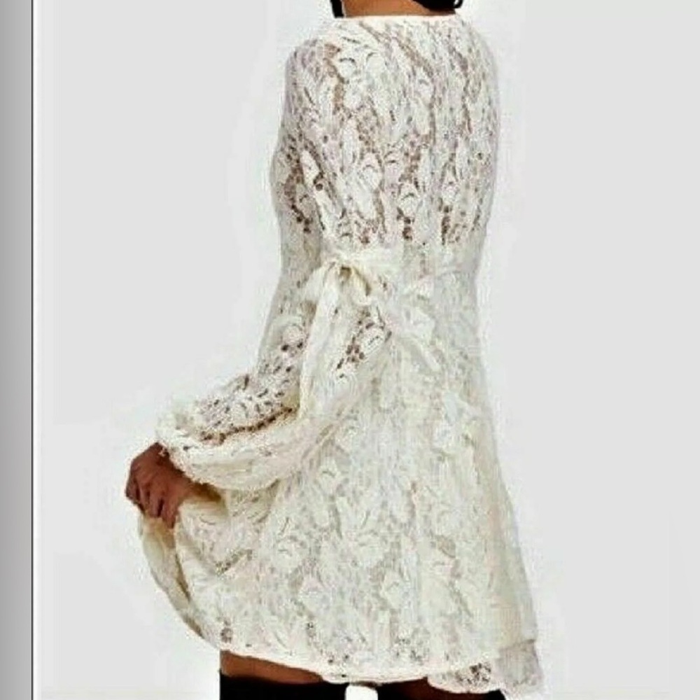 Free People Ruby Mini Lace Oversized Sheath Cottagecore Dress in Ivory, Large - Picture 2 of 12